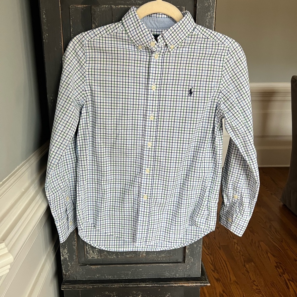 Boys Ralph Lauren Blue/Green/White Checkered Shirt. Sz M (10-12) Excellent used